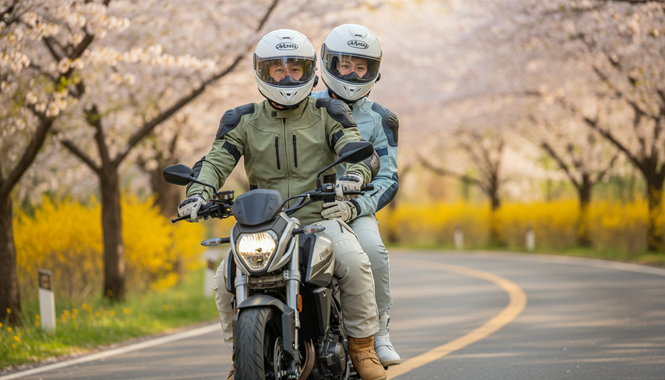 tenues-adaptees-pour-road-trip-moto-en-couple-au-printemps