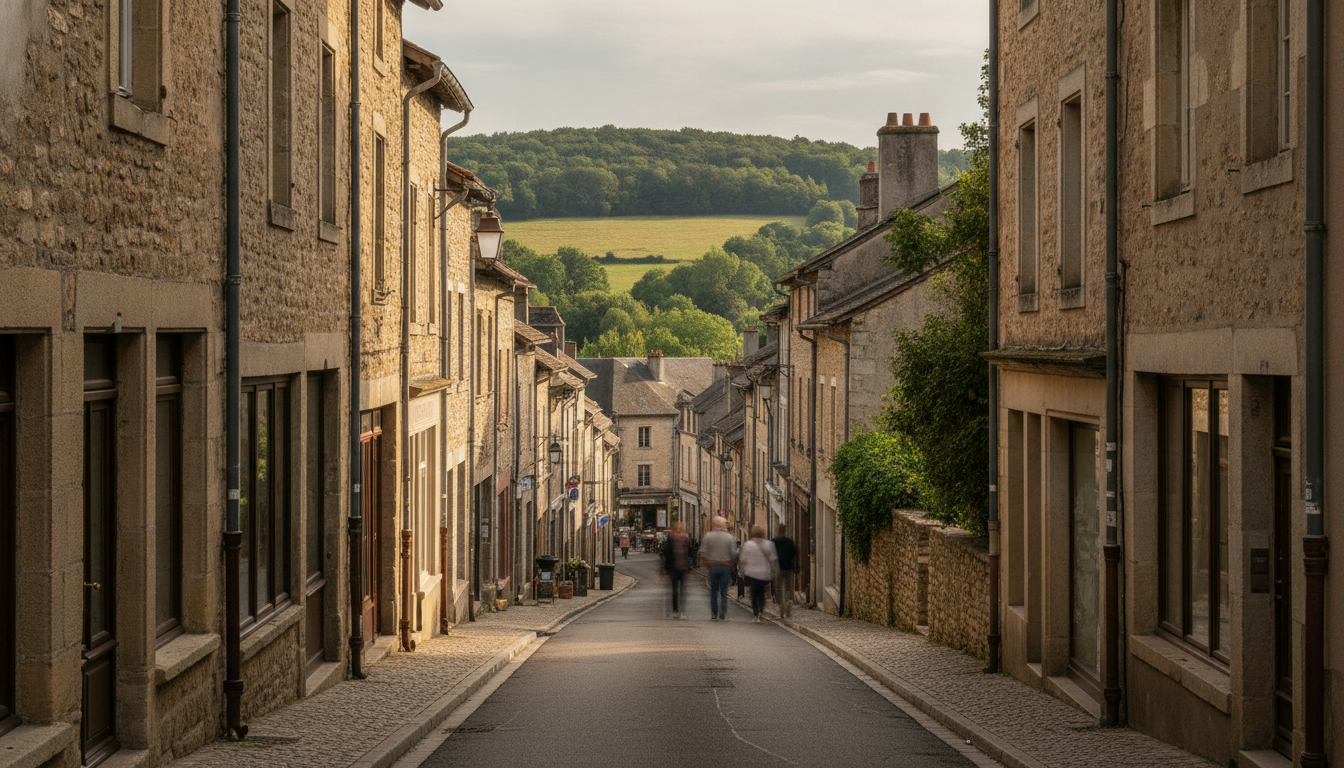 Rue commerçante d'un village semi-rural, illustration du référencement local pour les TPE