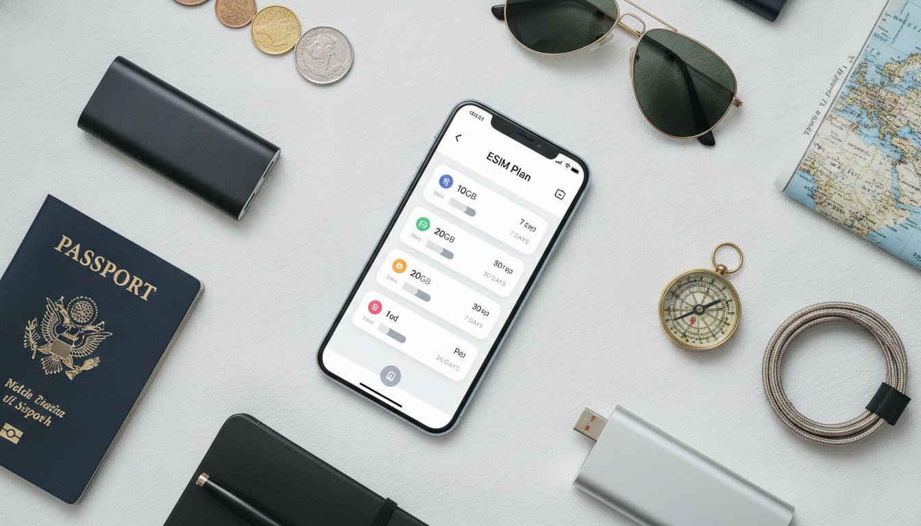 Comparatif des fournisseurs d'eSIM : interface de comparaison de forfaits data sur smartphone