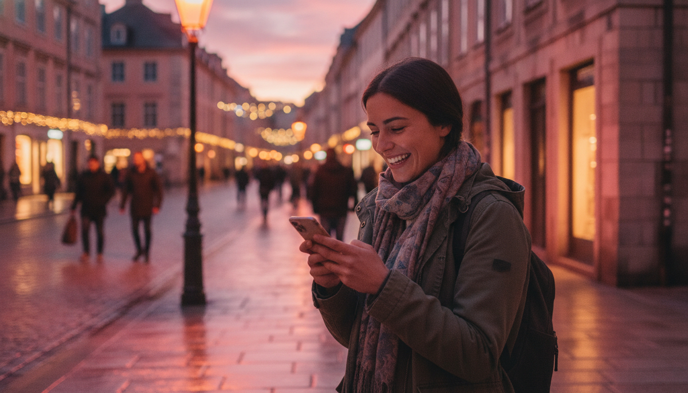 A traveller staying connected abroad after redeeming an eSIM coupon
