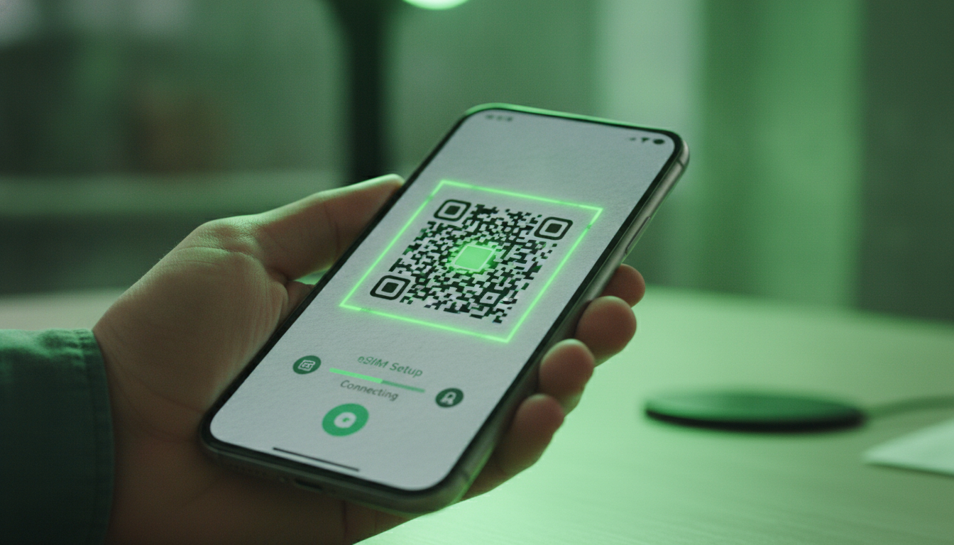 Setting up and activating an eSIM by QR code on a smartphone