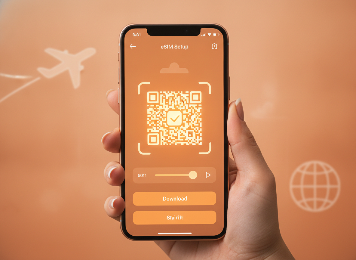 Setting up and activating an eSIM by QR code on a smartphone