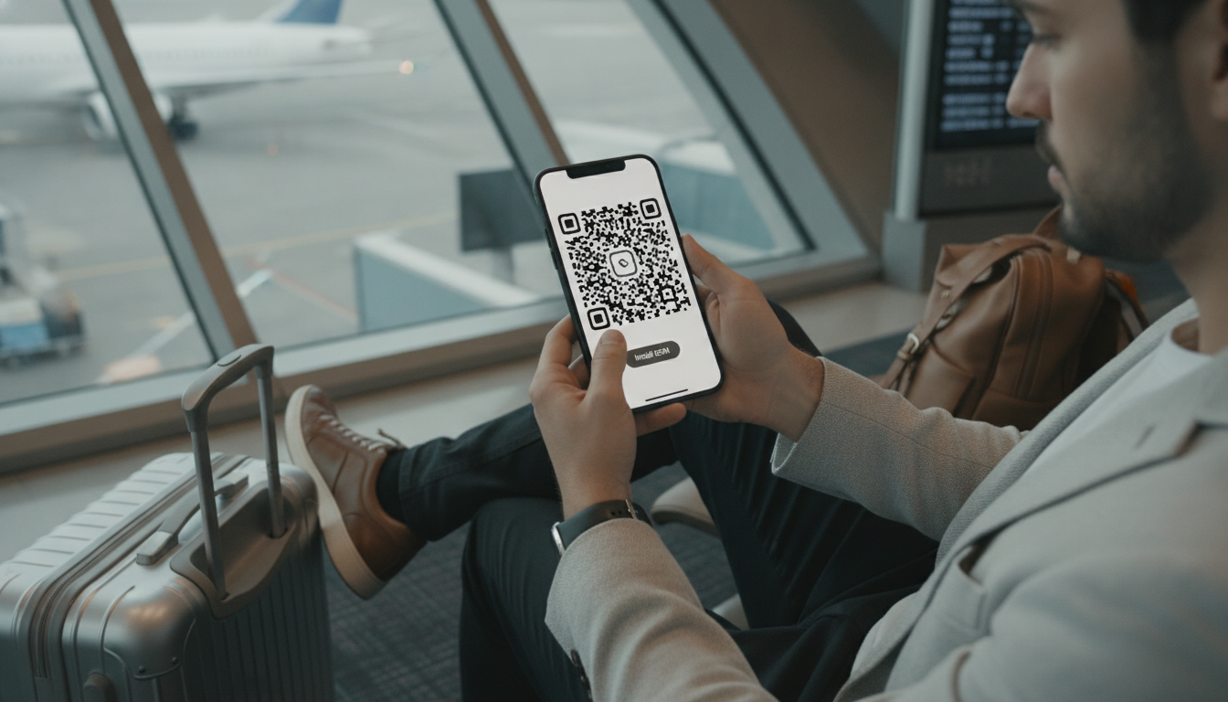 Eine eSIM per QR-Code installieren und vor der Reise einen Rabattcode einlösen