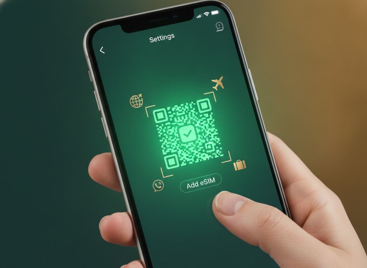Setting up and activating an eSIM by QR code on a smartphone