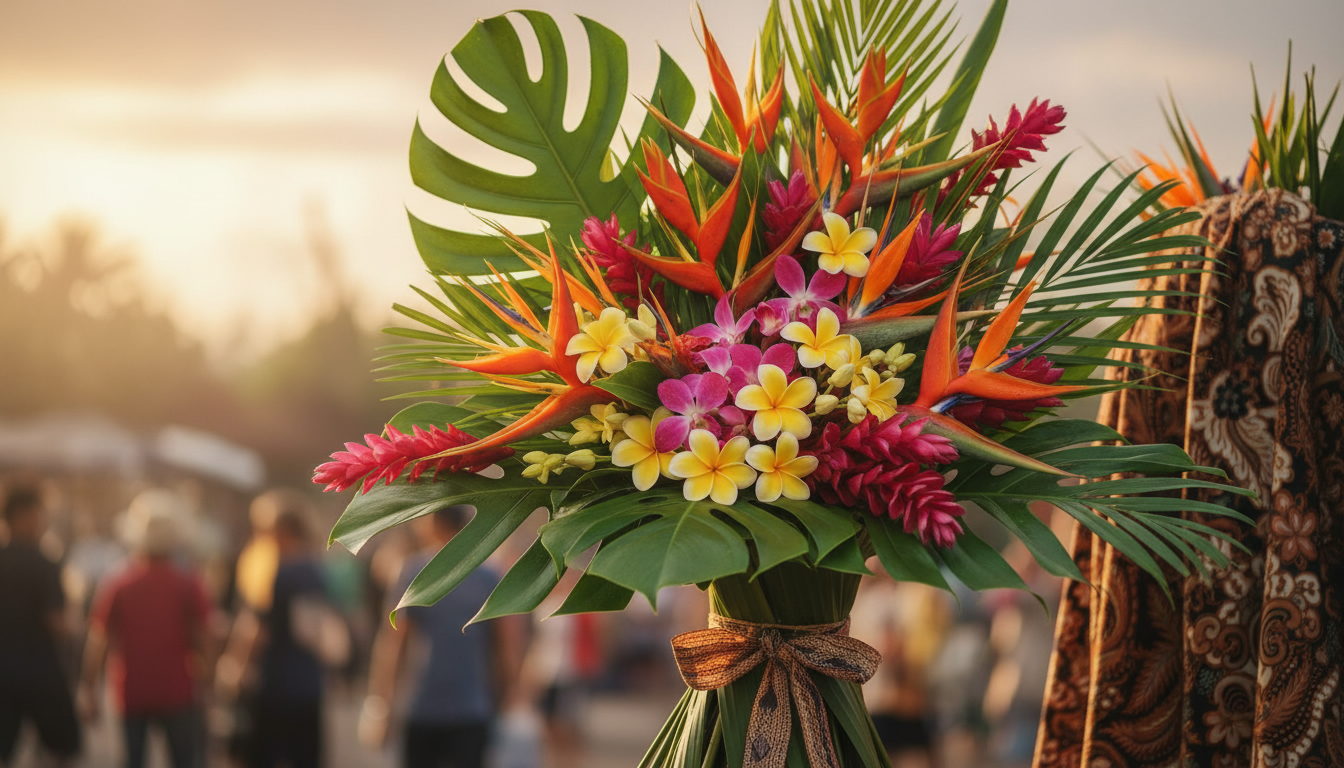 Illustration florale pour Préparer et conserver un bouquet de fleurs pour un voyage en Indonésie