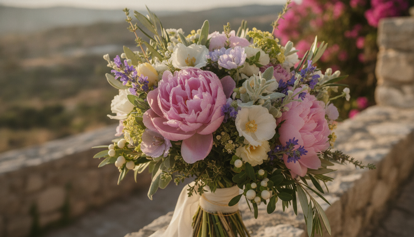 Illustration florale pour Choisir un bouquet de fleurs fraîches pour mariage en Crète en 2026