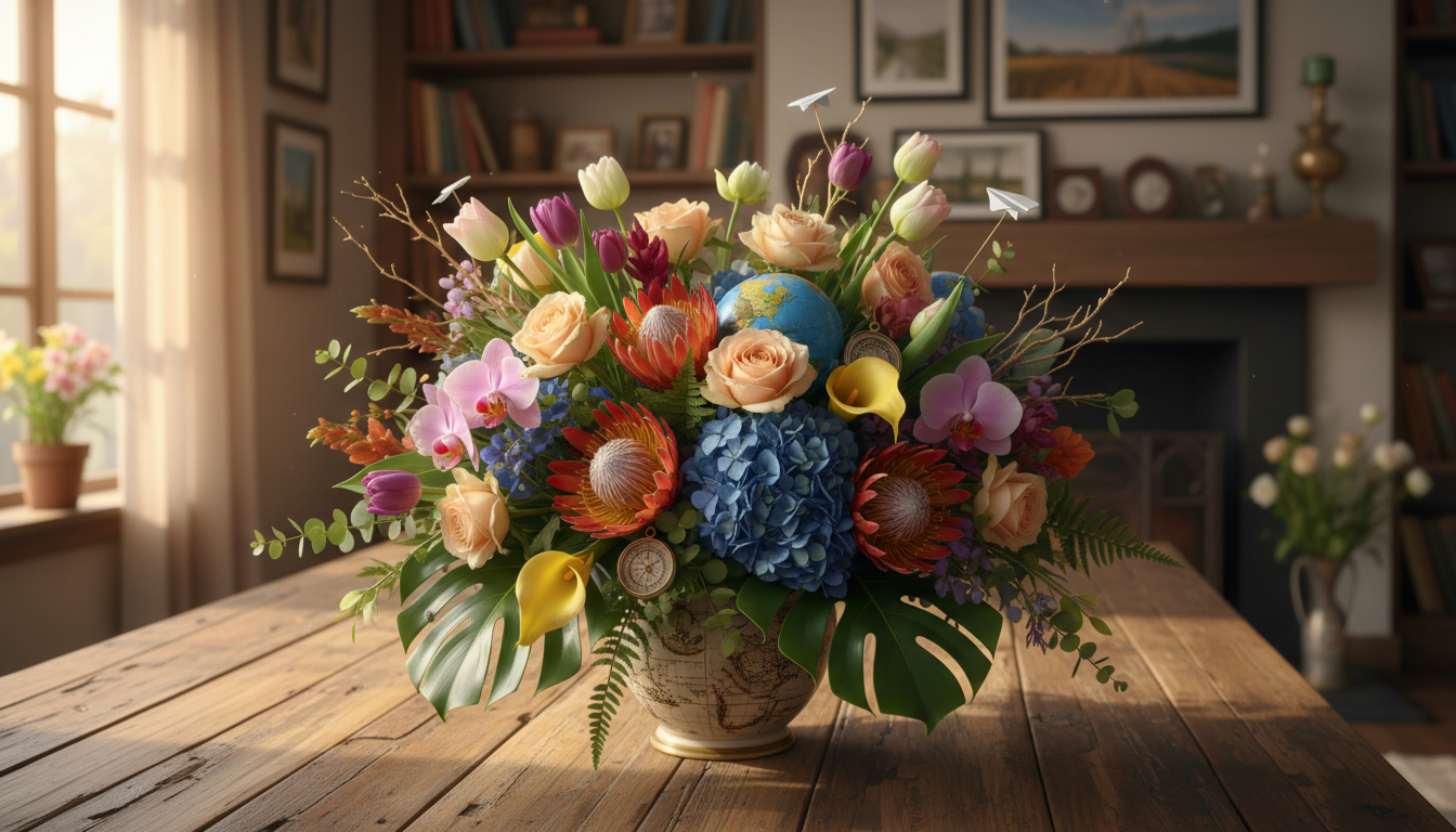 Illustration florale pour Comment un bouquet de fleurs fraîches symbolise le voyage et décore un événement