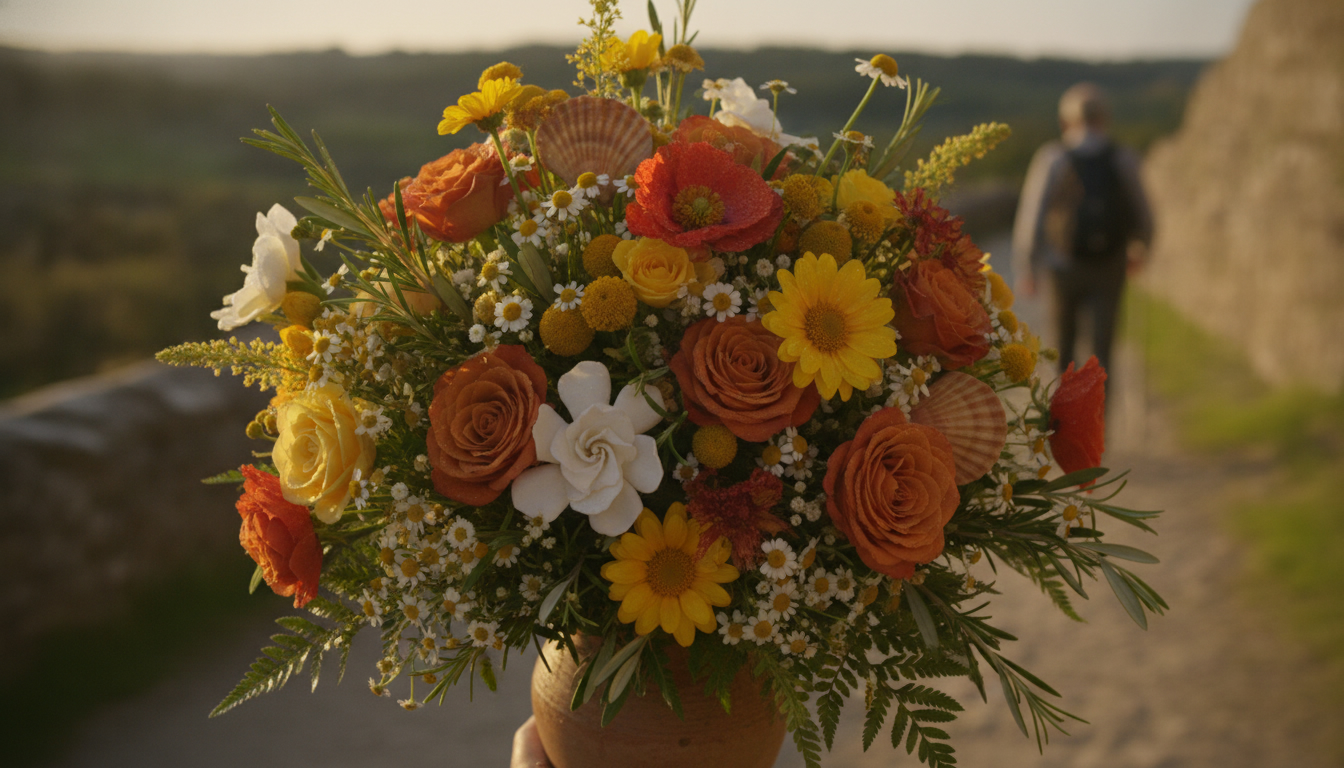 Illustration florale pour Bouquets de fleurs pour célébrer l'arrivée sur le chemin de Compostelle en 2026