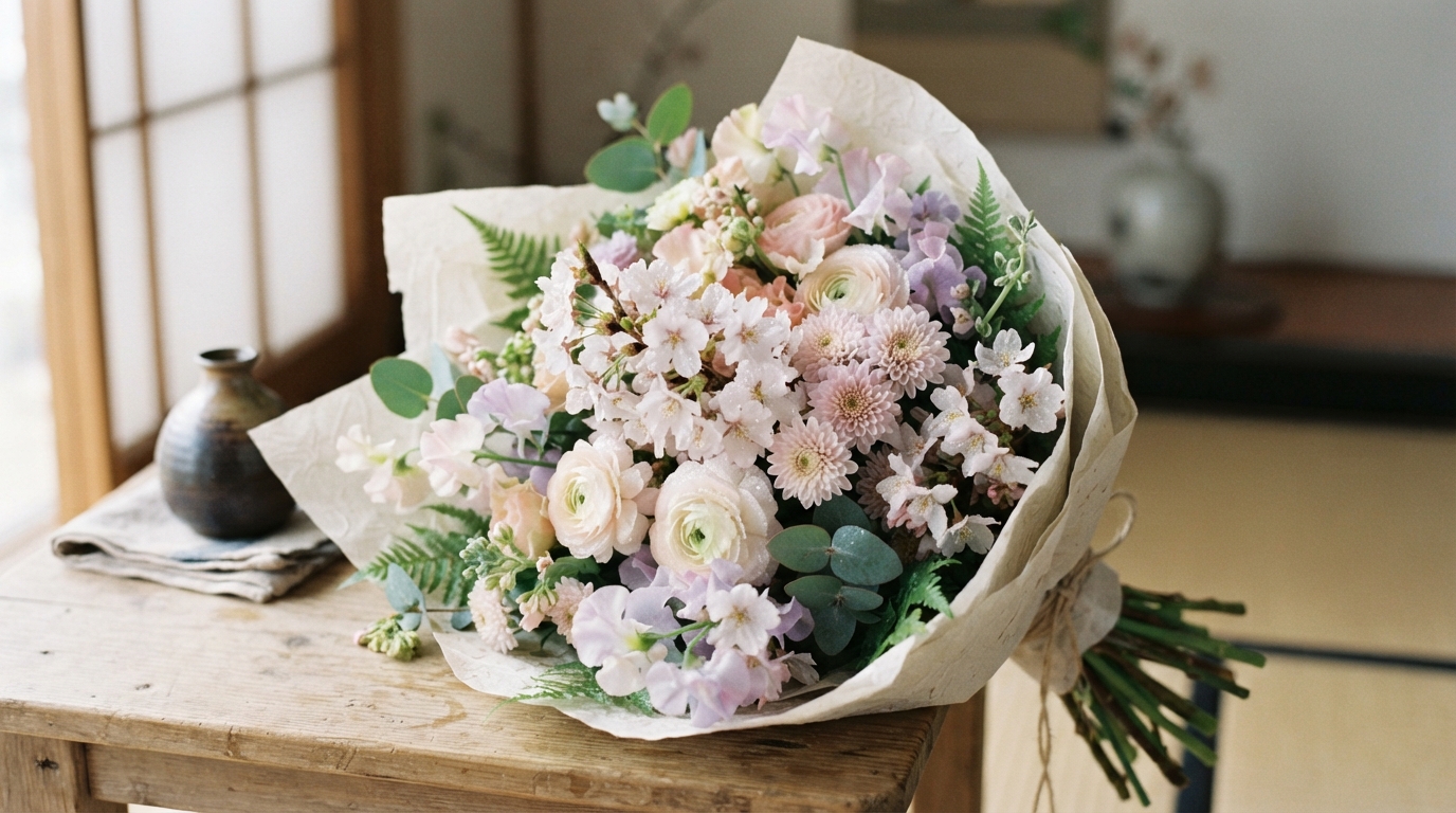 Illustration florale pour Comment choisir et entretenir un bouquet de fleurs pour un voyage au Japon en 2026