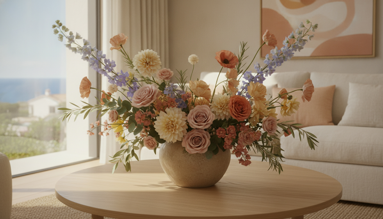Illustration florale pour Composition florale originale pour décorer une maison à Antibes en 2026