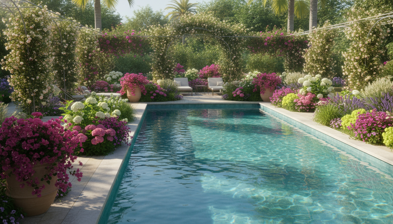 Illustration florale pour Conseils pour une composition florale réussie dans un jardin avec piscine