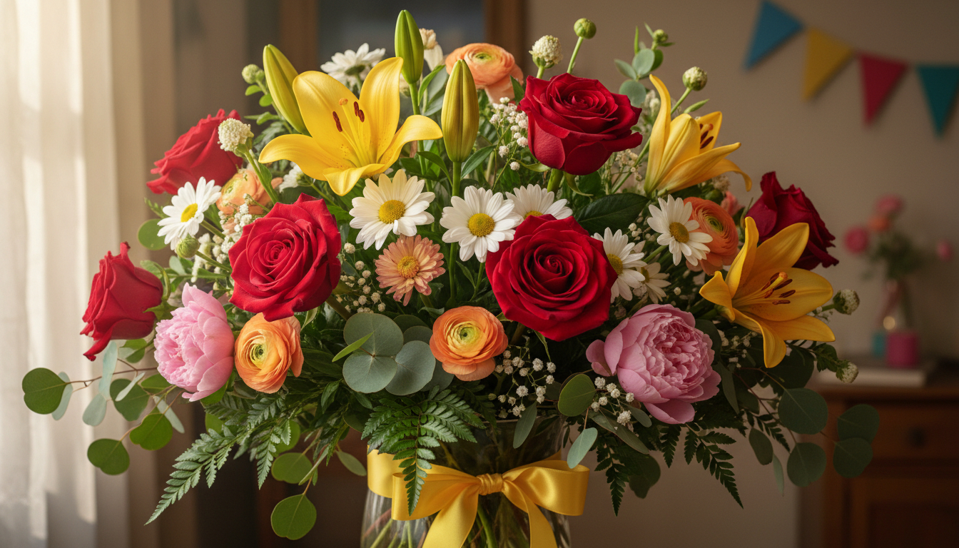Illustration florale pour Choisir un bouquet de fleurs pour un anniversaire réussi en 2026