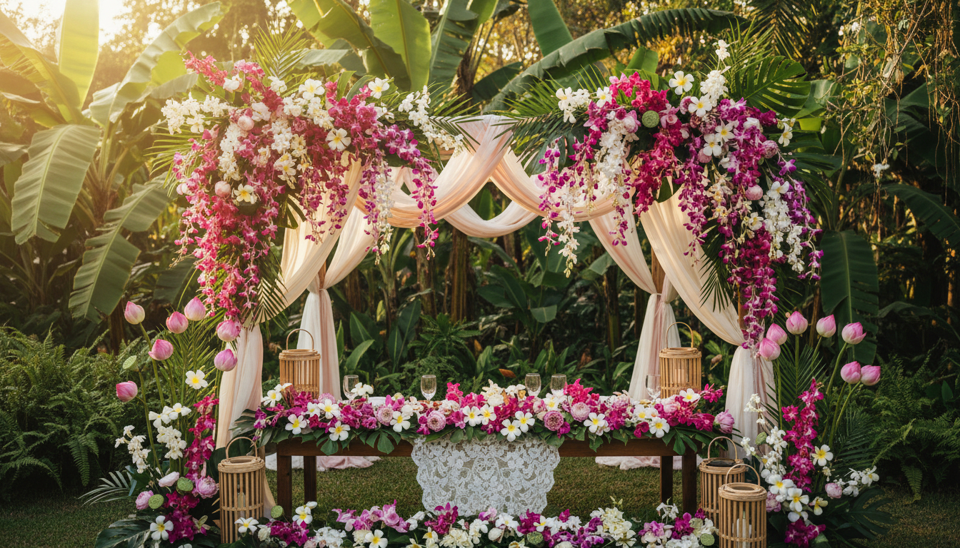 Illustration florale pour fleurs exotiques pour décoration de mariage en Thaïlande en 2026