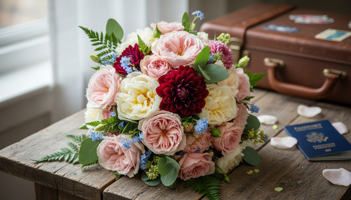Illustration florale pour Conseils pour choisir et entretenir un bouquet de fleurs fraîches pour mariage en voyage à l'étranger
