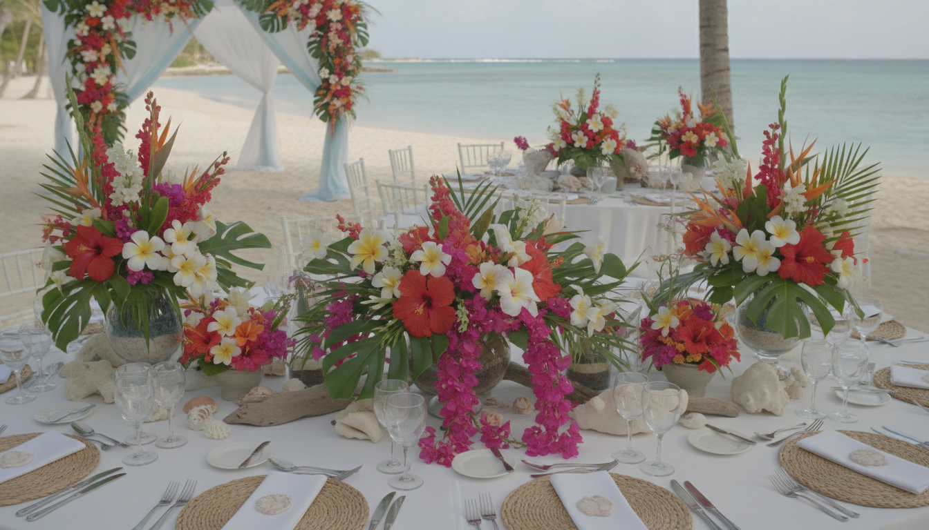 Illustration florale pour Choisir les fleurs pour une décoration mariage thème bord de mer Martinique