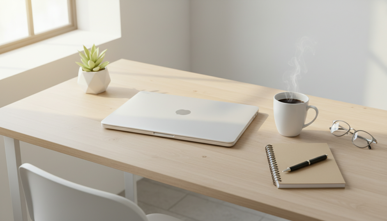 Bureau rangé illustrant une boîte mail triée automatiquement grâce à l'IA
