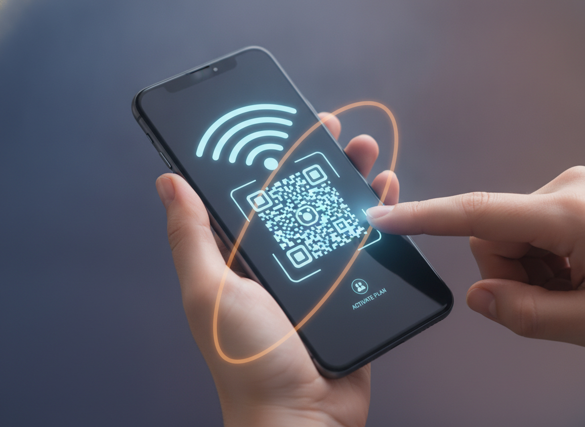 Activating a Singapore travel eSIM by scanning a QR code