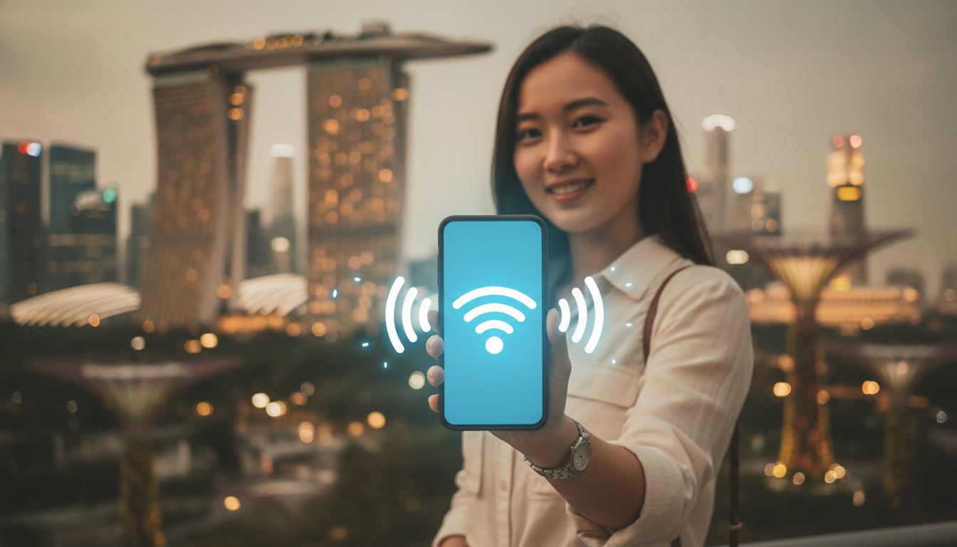 Traveller staying connected in Singapore with an eSIM data plan